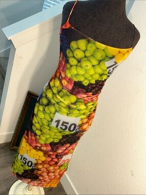 Zara Multicolor Fruit-Print Midi Dress with Green, Yellow and Orange